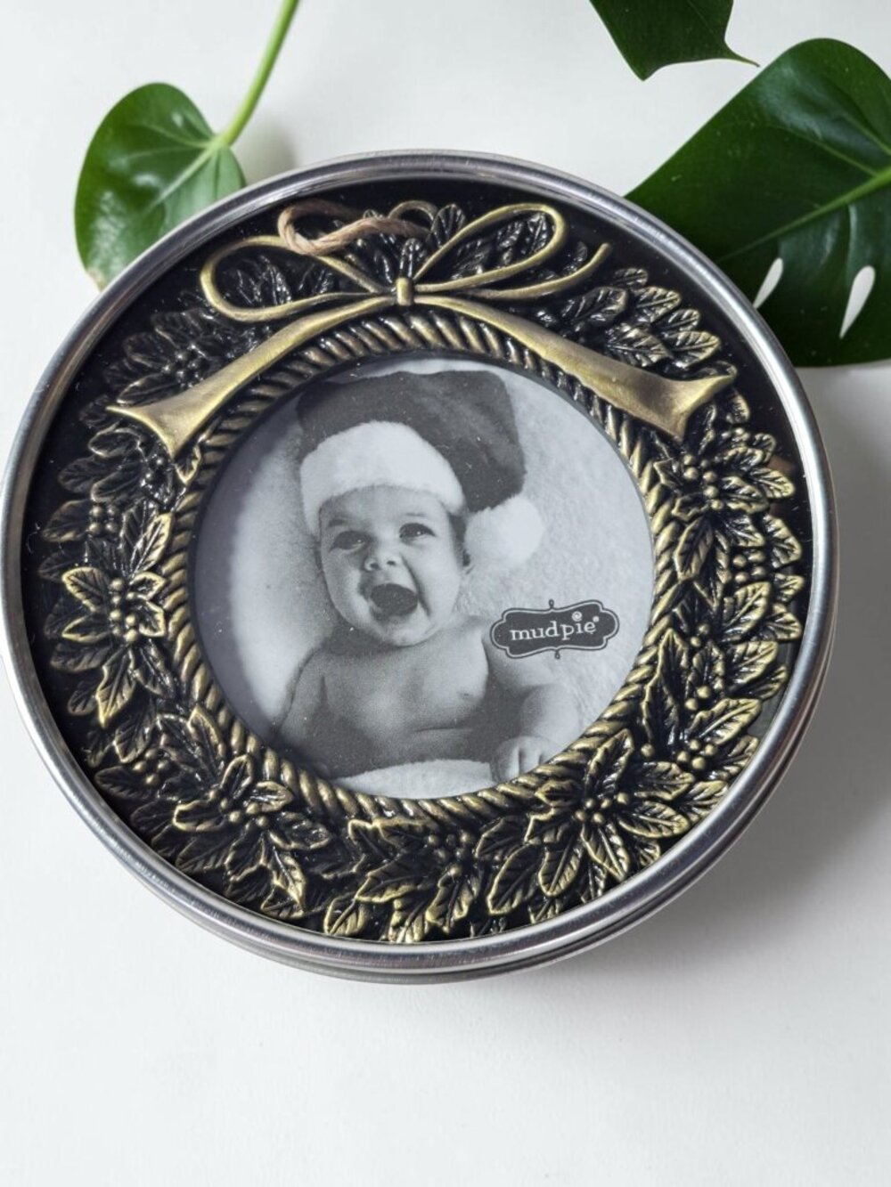 Mud Pie Frame Ornament, Baby's First , 4" x 4" Wreath in tin box